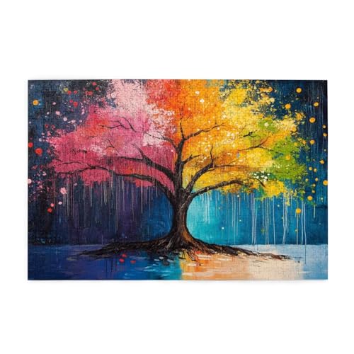 Puzzle 1000 Teile Baum des Lebens Puzzle Vier Jahreszeiten DIY Kreative Holz Jigsaws für Erwachsene mit Geschenkbox Verpackung, Herausfordernde Familie Aktivität Spiele, Deko Wohnzimmer 75x50cm E-1241 von Wehsaeho