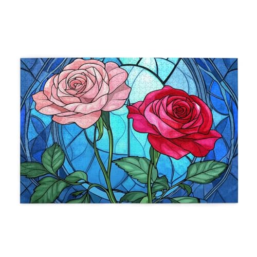 Puzzle 1000 Teile Blume Puzzle Rot DIY Kreative Holz Jigsaws für Erwachsene mit Geschenkbox Verpackung, Impossible Herausfordernde Familie Aktivität Spiele, Deko Wohnzimmer Geschenke 75x50cm E-1147 von Wehsaeho