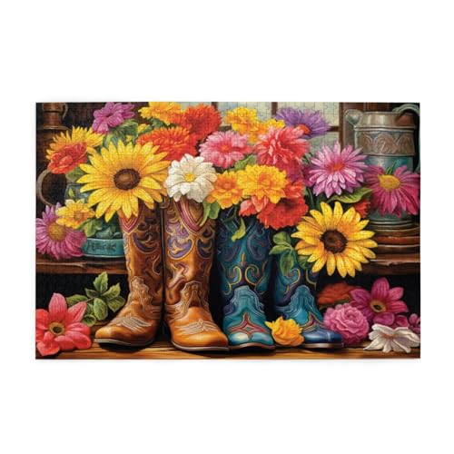 Puzzle 1000 Teile Blume Puzzle Stiefel DIY Kreative Holz Jigsaws für Erwachsene mit Geschenkbox Verpackung, Impossible Herausfordernde Familie Aktivität Spiele, Deko Wohnzimmer Geschenke 75x50cm E-519 von Wehsaeho