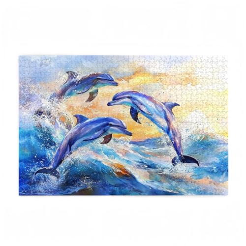Puzzle 1000 Teile Delphin Puzzle Meer DIY Kreative Holz Jigsaws für Erwachsene mit Geschenkbox, Impossible Herausfordernde Familie Aktivität Spiele, Deko Wohnzimmer, Geschenke für Frauen 75x50cm D-376 von Wehsaeho