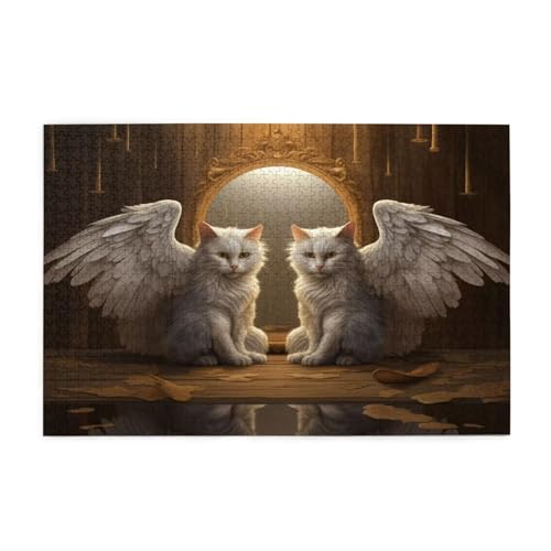 Puzzle 1000 Teile Engel Puzzle Katze DIY Kreative Holz Jigsaws für Erwachsene mit Geschenkbox Verpackung, Impossible Herausfordernde Familie Aktivität Spiele, Deko Wohnzimmer Geschenke 75x50cm E-596 von Wehsaeho