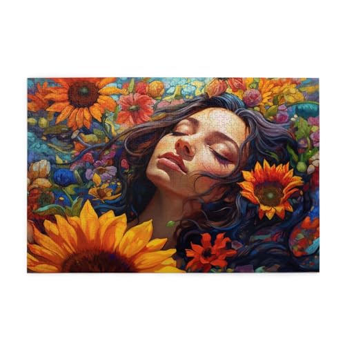 Puzzle 1000 Teile Frau Puzzle Blume DIY Kreative Holz Jigsaws für Erwachsene mit Geschenkbox Verpackung, Impossible Herausfordernde Familie Aktivität Spiele, Deko Wohnzimmer Geschenke 75x50cm E-48 von Wehsaeho