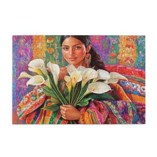 Puzzle 1000 Teile Frau Puzzle Blume DIY Kreative Holz Jigsaws für Erwachsene mit Geschenkbox Verpackung, Impossible Herausfordernde Familie Aktivität Spiele, Deko Wohnzimmer Geschenke 75x50cm E-960 von Wehsaeho