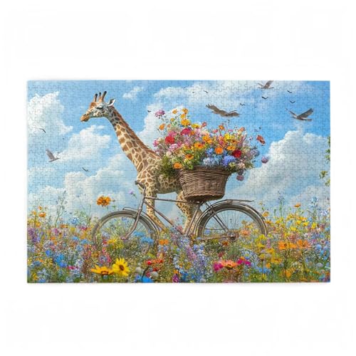Puzzle 1000 Teile Giraffe Puzzle Blume DIY Kreative Holz Jigsaws für Erwachsene mit Geschenkbox Verpackung, Impossible Herausfordernde Familie Aktivität Spiele, Geschenke für Frauen 75x50cm D-600 von Wehsaeho