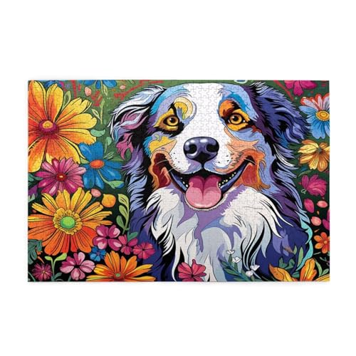 Puzzle 1000 Teile Hund Puzzle Blume DIY Kreative Holz Jigsaws für Erwachsene mit Geschenkbox Verpackung, Impossible Herausfordernde Familie Aktivität Spiele, Deko Wohnzimmer Geschenke 75x50cm E-758 von Wehsaeho