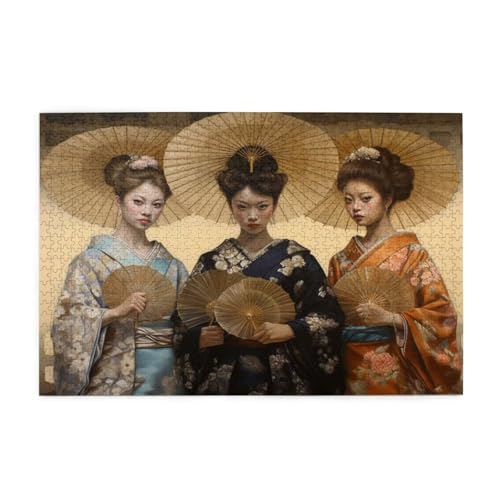Puzzle 1000 Teile Japan Puzzle Frau DIY Kreative Holz Jigsaws für Erwachsene mit Geschenkbox Verpackung, Impossible Herausfordernde Familie Aktivität Spiele, Deko Wohnzimmer Geschenke 75x50cm E-286 von Wehsaeho