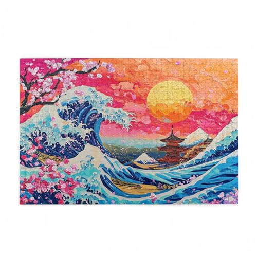 Puzzle 1000 Teile Japan Puzzle Kirschblüten DIY Kreative Holz Jigsaws für Erwachsene mit Geschenkbox Verpackung, Impossible Herausfordernde Familie Aktivität Spiele, Deko Wohnzimmer 75x50cm D-330 von Wehsaeho