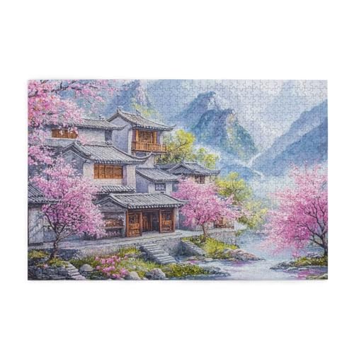 Puzzle 1000 Teile Japan Puzzle Landschaft DIY Kreative Holz Jigsaws für Erwachsene, Geschenkbox Verpackung, Impossible Herausfordernde Familie Aktivität Spiele, Deko Wohnzimmer 75x50cm E-1298 von Wehsaeho
