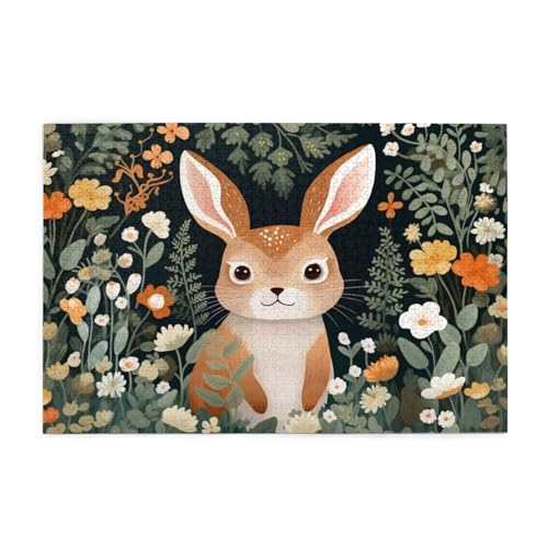 Puzzle 1000 Teile Kaninchen Puzzle Blume DIY Kreative Holz Jigsaws für Erwachsene, Geschenkbox Verpackung, Impossible Herausfordernde Familie Aktivität Spiele, Deko Wohnzimmer Geschenke 75x50cm E-917 von Wehsaeho