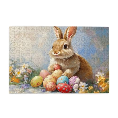 Puzzle 1000 Teile Kaninchen Puzzle Ostern DIY Kreative Holz Jigsaws für Erwachsene, Geschenkbox Verpackung, Impossible Herausfordernde Familie Aktivität Spiele, Deko Wohnzimmer Geschenke 75x50cm E-291 von Wehsaeho