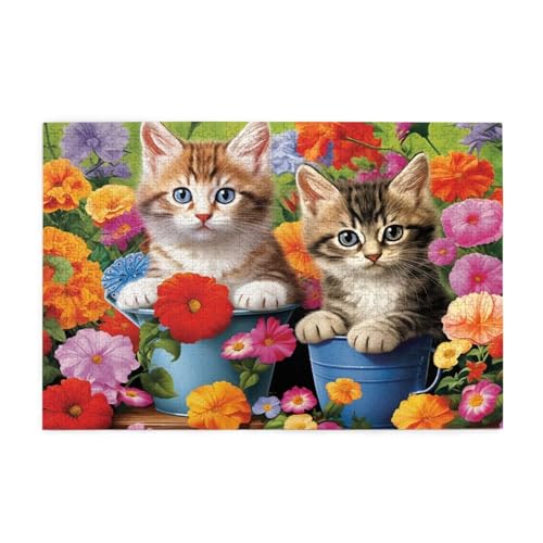 Puzzle 1000 Teile Katze Puzzle Blume DIY Kreative Holz Jigsaws für Erwachsene mit Geschenkbox Verpackung, Impossible Herausfordernde Familie Aktivität Spiele, Deko Wohnzimmer Geschenke 75x50cm E-303 von Wehsaeho
