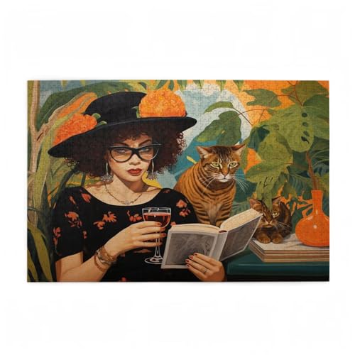 Puzzle 1000 Teile Katze Puzzle Frau DIY Kreative Holz Jigsaws für Erwachsene mit Geschenkbox Verpackung, Impossible Herausfordernde Familie Aktivität Spiele, Geschenke für Frauen 75x50cm D-618 von Wehsaeho