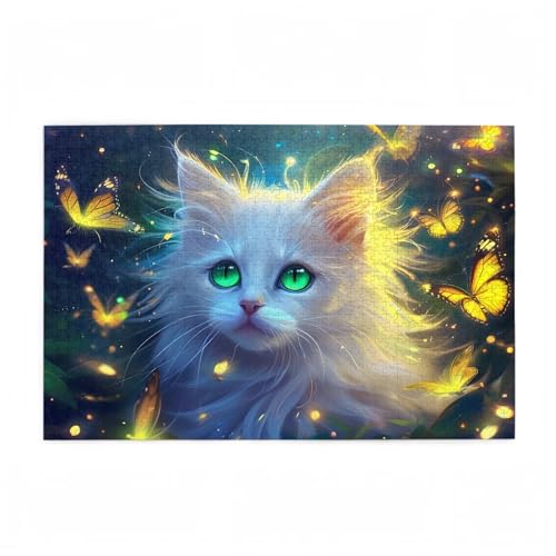 Puzzle 1000 Teile Katze Puzzle Schmetterling DIY Kreative Holz Jigsaws für Erwachsene mit Geschenkbox Verpackung, Impossible Herausfordernde Familie Aktivität Spiele, Deko Wohnzimmer 75x50cm D-11 von Wehsaeho