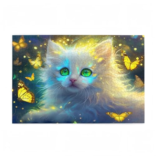 Puzzle 1000 Teile Katze Puzzle Schmetterling DIY Kreative Holz Jigsaws für Erwachsene mit Geschenkbox Verpackung, Impossible Herausfordernde Familie Aktivität Spiele, Deko Wohnzimmer 75x50cm D-295 von Wehsaeho