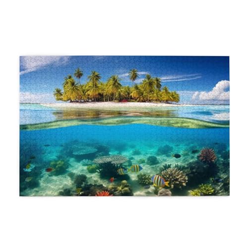 Puzzle 1000 Teile Meer Puzzle Fisch DIY Kreative Holz Jigsaws für Erwachsene mit Geschenkbox Verpackung, Impossible Herausfordernde Familie Aktivität Spiele, Deko Wohnzimmer Geschenke 75x50cm E-972 von Wehsaeho