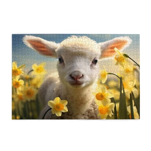 Puzzle 1000 Teile Schaf Puzzle Blume DIY Kreative Holz Jigsaws für Erwachsene mit Geschenkbox Verpackung, Impossible Herausfordernde Familie Aktivität Spiele, Deko Wohnzimmer Geschenke 75x50cm E-309 von Wehsaeho