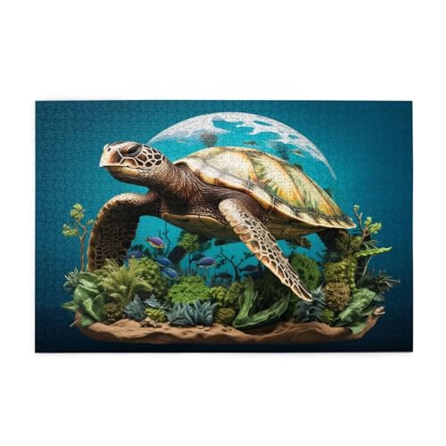 Puzzle 1000 Teile Schildkröte Puzzle Tier DIY Kreative Holz Jigsaws für Erwachsene, Geschenkbox Verpackung, Impossible Herausfordernde Familie Aktivität Spiele, Deko Wohnzimmer Geschenke 75x50cm E-748 von Wehsaeho
