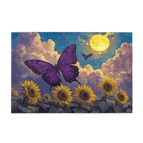 Puzzle 1000 Teile Schmetterling Puzzle Lila DIY Kreative Holz Jigsaws für Erwachsene, Impossible Herausfordernde Familie Aktivität Spiele, Deko Wohnzimmer, Geschenke für Frauen 75x50cm E-1509 von Wehsaeho