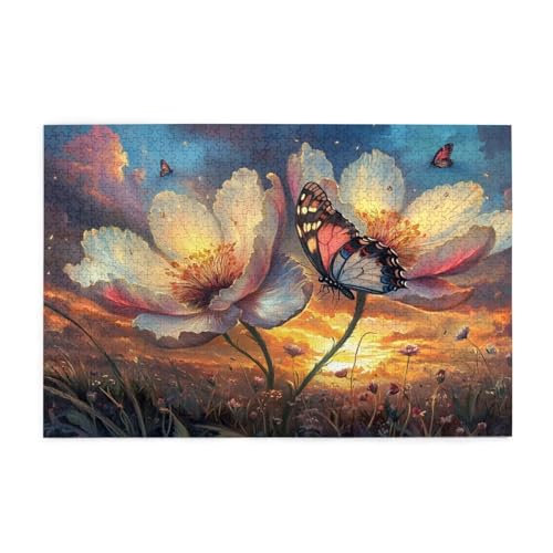 Puzzle 1000 Teile Schmetterling Puzzle Sonnenuntergang DIY Kreative Holz Jigsaws für Erwachsene mit Geschenkbox Verpackung, Herausfordernde Familie Aktivität Spiele, Deko Wohnzimmer 75x50cm E-1807 von Wehsaeho