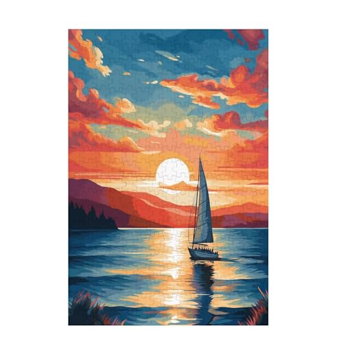 Puzzle 1000 Teile Sonnenuntergang Puzzle Meer DIY Kreative Holz Jigsaws für Erwachsene mit Geschenkbox Verpackung, Impossible Herausfordernde Familie Aktivität Spiele, Deko Wohnzimmer 75x50cm D-1734 von Wehsaeho