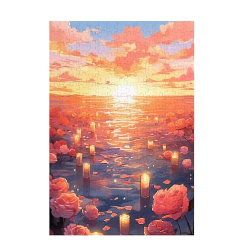 Puzzle 1000 Teile Sonnenuntergang Puzzle Rose DIY Kreative Holz Jigsaws für Erwachsene mit Geschenkbox Verpackung, Impossible Herausfordernde Familie Aktivität Spiele, Deko Wohnzimmer 75x50cm D-1338 von Wehsaeho