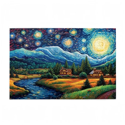 Puzzle 1000 Teile Sternenhimmel Puzzle Baum DIY Kreative Holz Jigsaws für Erwachsene mit Geschenkbox Verpackung, Impossible Herausfordernde Familie Aktivität Spiele, Deko Wohnzimmer 75x50cm D-227 von Wehsaeho