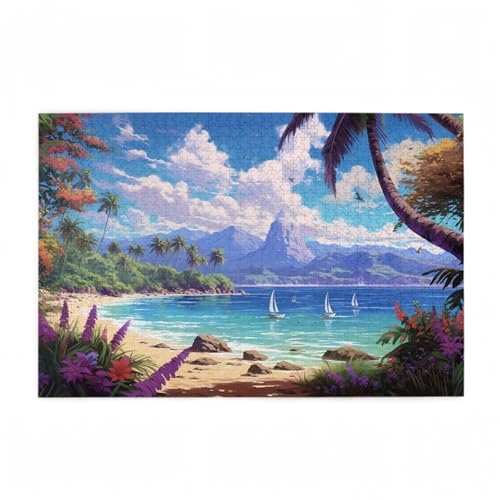 Puzzle 1000 Teile Strand Puzzle Berg DIY Kreative Holz Jigsaws für Erwachsene mit Geschenkbox Verpackung, Impossible Herausfordernde Familie Aktivität Spiele, Geschenke für Frauen 75x50cm D-88 von Wehsaeho