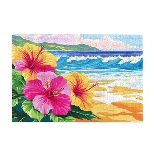 Puzzle 1000 Teile Strand Puzzle Sommer DIY Kreative Holz Jigsaws für Erwachsene, Geschenkbox Verpackung, Impossible Herausfordernde Familie Aktivität Spiele, Deko Wohnzimmer Geschenke 75x50cm E-1251 von Wehsaeho