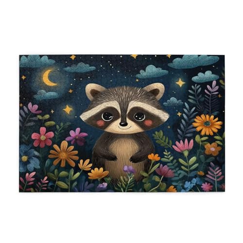 Puzzle 1000 Teile Tier Puzzle Waschbär DIY Kreative Holz Jigsaws für Erwachsene mit Geschenkbox Verpackung, Impossible Herausfordernde Familie Aktivität Spiele, Deko Wohnzimmer Geschenke 75x50cm E-58 von Wehsaeho