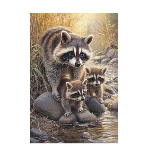 Puzzle 1000 Teile Waschbär Puzzle Tier DIY Kreative Holz Jigsaws für Erwachsene mit Geschenkbox Verpackung, Impossible Herausfordernde Familie Aktivität Spiele, Deko Wohnzimmer 75x50cm D-1095 von Wehsaeho