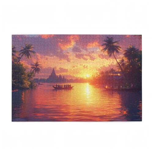 Puzzle 1500 Teile Sonnenuntergang Puzzle Meer DIY Kreative Holz Jigsaws für Erwachsene mit Geschenkbox Verpackung, Impossible Herausfordernde Familie Aktivität Spiele, Deko Wohnzimmer 87x57cm D-458 von Wehsaeho