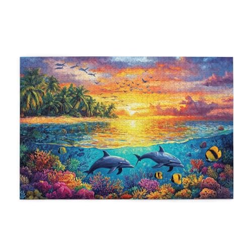 Puzzle 200 Teile Baum Puzzle Delphin DIY Kreative Holz Jigsaws für Erwachsene mit Geschenkbox Verpackung, Impossible Herausfordernde Familie Aktivität Spiele, Deko Wohnzimmer Geschenke 35x25cm E-976 von Wehsaeho