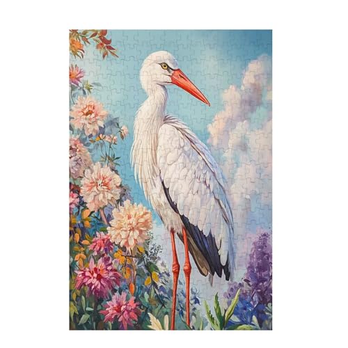 Puzzle 200 Teile Blume Puzzle Weißstorch DIY Kreative Holz Jigsaws für Erwachsene mit Geschenkbox Verpackung, Impossible Herausfordernde Familie Aktivität Spiele, Deko Wohnzimmer 35x25cm D-1319 von Wehsaeho