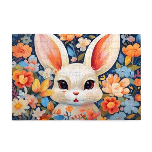 Puzzle 200 Teile Kaninchen Puzzle Blume DIY Kreative Holz Jigsaws für Erwachsene, Geschenkbox Verpackung, Impossible Herausfordernde Familie Aktivität Spiele, Deko Wohnzimmer Geschenke 35x25cm E-306 von Wehsaeho