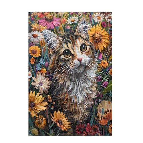 Puzzle 200 Teile Katze Puzzle Blume DIY Kreative Holz Jigsaws für Erwachsene mit Geschenkbox Verpackung, Impossible Herausfordernde Familie Aktivität Spiele, Geschenke für Frauen 35x25cm D-930 von Wehsaeho