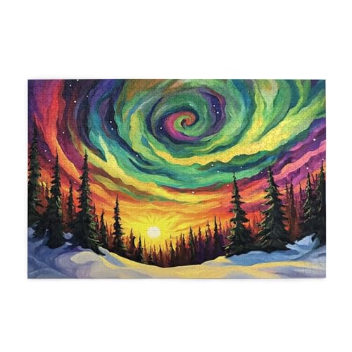 Puzzle 200 Teile Nordlicht Puzzle Wald DIY Kreative Holz Jigsaws für Erwachsene mit Geschenkbox Verpackung, Impossible Herausfordernde Familie Aktivität Spiele, Deko Wohnzimmer Geschenke 35x25cm E-496 von Wehsaeho