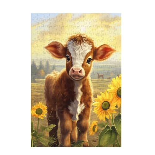 Puzzle 200 Teile Ochse Puzzle Sonnenblume DIY Kreative Holz Jigsaws für Erwachsene mit Geschenkbox Verpackung, Impossible Herausfordernde Familie Aktivität Spiele, Deko Wohnzimmer 35x25cm D-1241 von Wehsaeho