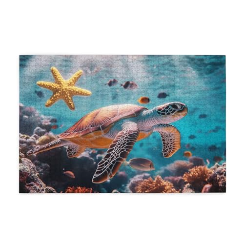 Puzzle 200 Teile Schildkröte Puzzle Seestern DIY Kreative Holz Jigsaws für Erwachsene, Impossible Herausfordernde Familie Aktivität Spiele, Deko Wohnzimmer, Geschenke für Frauen 35x25cm E-1065 von Wehsaeho