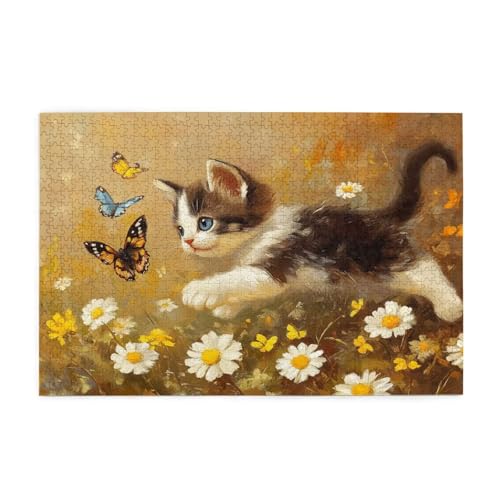 Puzzle 200 Teile Schmetterling Puzzle Katze DIY Kreative Holz Jigsaws für Erwachsene, Impossible Herausfordernde Familie Aktivität Spiele, Deko Wohnzimmer, Geschenke für Frauen 35x25cm E-1645 von Wehsaeho