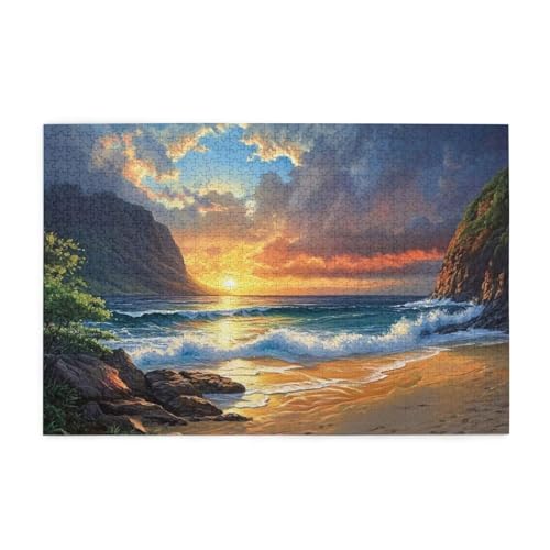 Puzzle 200 Teile Sonnenuntergang Puzzle Strand DIY Kreative Holz Jigsaws für Erwachsene, Impossible Herausfordernde Familie Aktivität Spiele, Deko Wohnzimmer, Geschenke für Frauen 35x25cm E-604 von Wehsaeho