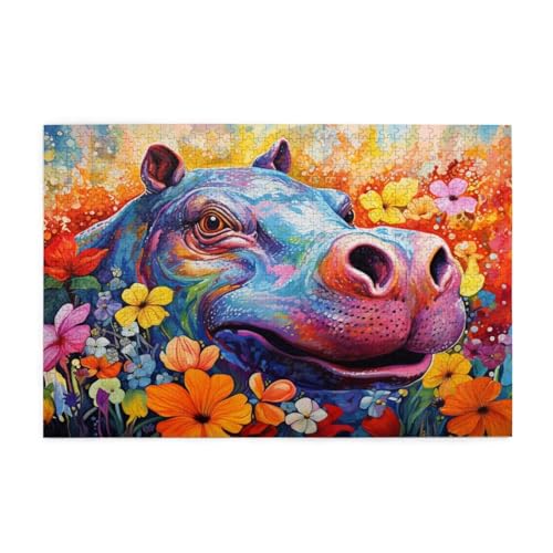 Puzzle 200 Teile Tier Puzzle Nilpferd DIY Kreative Holz Jigsaws für Erwachsene mit Geschenkbox Verpackung, Impossible Herausfordernde Familie Aktivität Spiele, Deko Wohnzimmer Geschenke 35x25cm E-325 von Wehsaeho