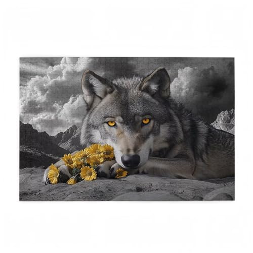 Puzzle 200 Teile Wolf Puzzle Blume DIY Kreative Holz Jigsaws für Erwachsene mit Geschenkbox Verpackung, Impossible Herausfordernde Familie Aktivität Spiele, Wohnzimmer Deko Geschenke 35x25cm D-218 von Wehsaeho