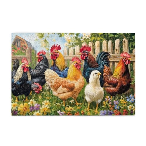 Puzzle 2000 Teile Huhn Puzzle Bauernhof DIY Kreative Holz Jigsaws für Erwachsene, Geschenkbox Verpackung, Impossible Herausfordernde Familie Aktivität Spiele, Deko Wohnzimmer Geschenke 99x70cm E-768 von Wehsaeho