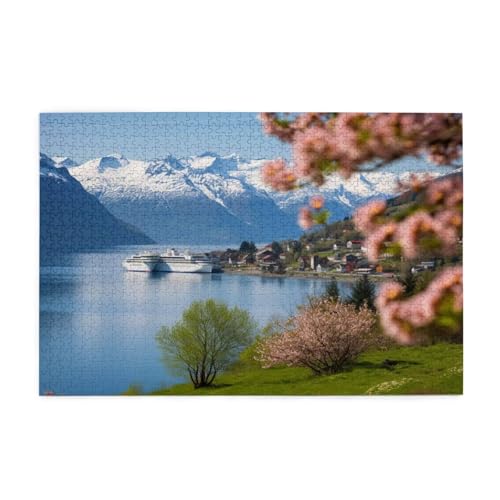 Puzzle 2000 Teile Kirschblüten Puzzle Berg DIY Kreative Holz Jigsaws für Erwachsene, Geschenkbox Verpackung, Impossible Herausfordernde Familie Aktivität Spiele, Deko Wohnzimmer 99x70cm E-657 von Wehsaeho