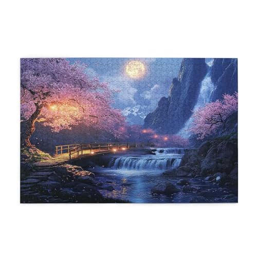 Puzzle 2000 Teile Kirschblüten Puzzle Mond DIY Kreative Holz Jigsaws für Erwachsene, Geschenkbox Verpackung, Impossible Herausfordernde Familie Aktivität Spiele, Deko Wohnzimmer 99x70cm E-203 von Wehsaeho