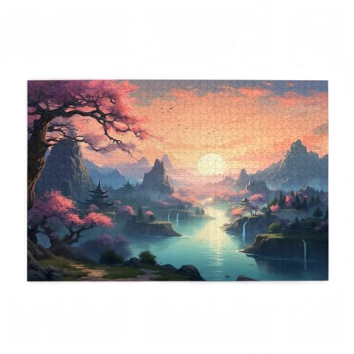 Puzzle 2000 Teile Sonnenuntergang Puzzle Berg DIY Kreative Holz Jigsaws für Erwachsene mit Geschenkbox Verpackung, Impossible Herausfordernde Familie Aktivität Spiele, Deko Wohnzimmer 99x70cm D-274 von Wehsaeho