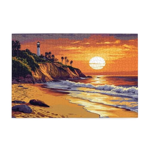 Puzzle 2000 Teile Sonnenuntergang Puzzle Strand DIY Kreative Holz Jigsaws für Erwachsene, Impossible Herausfordernde Familie Aktivität Spiele, Deko Wohnzimmer, Geschenke für Frauen 99x70cm E-1128 von Wehsaeho
