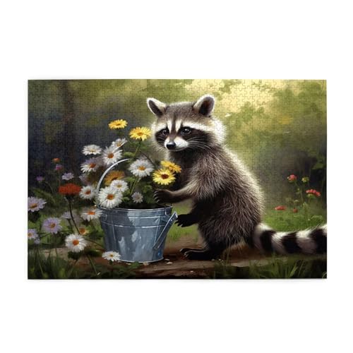 Puzzle 2000 Teile Waschbär Puzzle Blume DIY Kreative Holz Jigsaws für Erwachsene, Geschenkbox Verpackung, Impossible Herausfordernde Familie Aktivität Spiele, Deko Wohnzimmer Geschenke 99x70cm E-840 von Wehsaeho