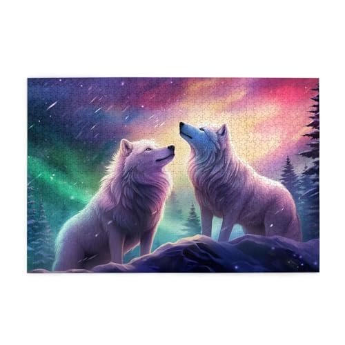 Puzzle 2000 Teile Wolf Puzzle Aurora DIY Kreative Holz Jigsaws für Erwachsene mit Geschenkbox Verpackung, Impossible Herausfordernde Familie Aktivität Spiele, Deko Wohnzimmer Geschenke 99x70cm E-59 von Wehsaeho