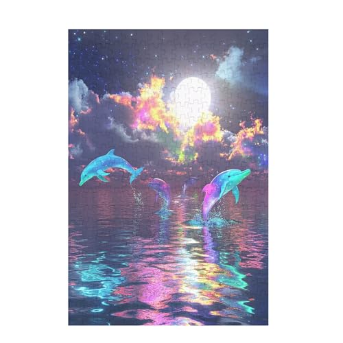 Puzzle 300 Teile Delphin Puzzle Mond DIY Kreative Holz Jigsaws für Erwachsene mit Geschenkbox, Impossible Herausfordernde Familie Aktivität Spiele, Deko Wohnzimmer, Geschenke für Frauen 38x26cm D-1130 von Wehsaeho